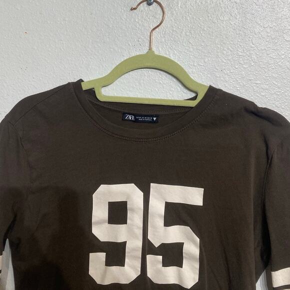 Zara Brown Short Sleeve Graphic Tee Sz M - Picture 2 of 10